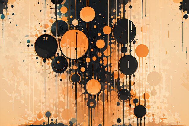 Black orange theme round bubble dripping watercolor ink design background wallpaper illustration