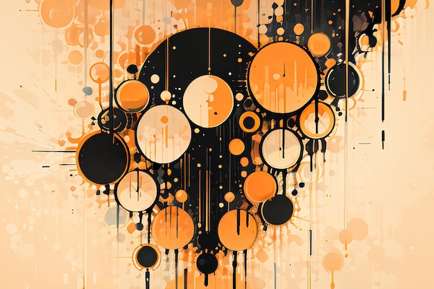 Черно-оранжевая тема круглый пузырь капает акварельные чернила дизайн фона обои иллюстрация
