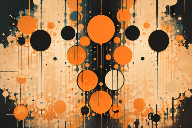 Black orange theme round bubble dripping watercolor ink design background wallpaper illustration