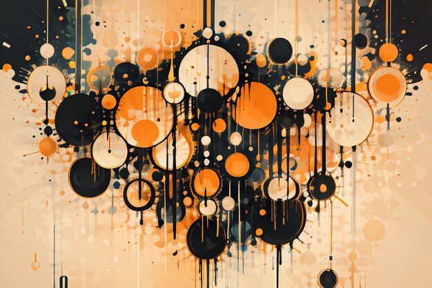 Foto illustrazione della carta da parati del fondo di progettazione dell'inchiostro dell'acquerello della bolla rotonda di tema arancione nero