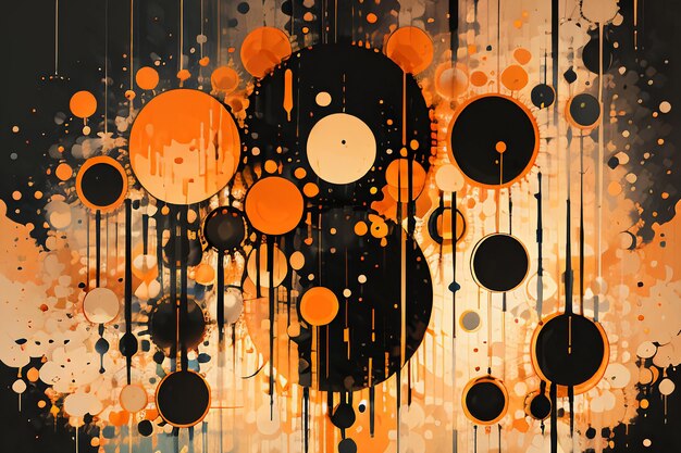 Foto tema arancione nero bolle rotonde gocciolanti acquerello disegno inchiostro sfondo carta da parati illustrazione