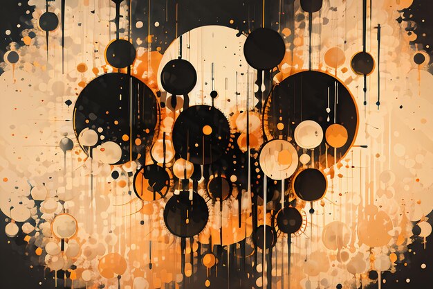 Black orange theme round bubble dripping watercolor ink design background wallpaper illustration