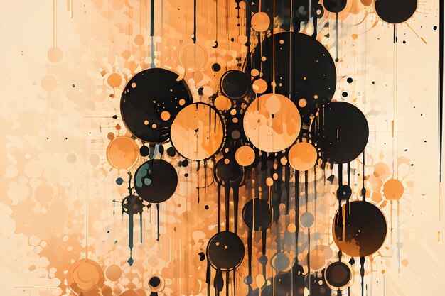 Black orange theme round bubble dripping watercolor ink design background wallpaper illustration