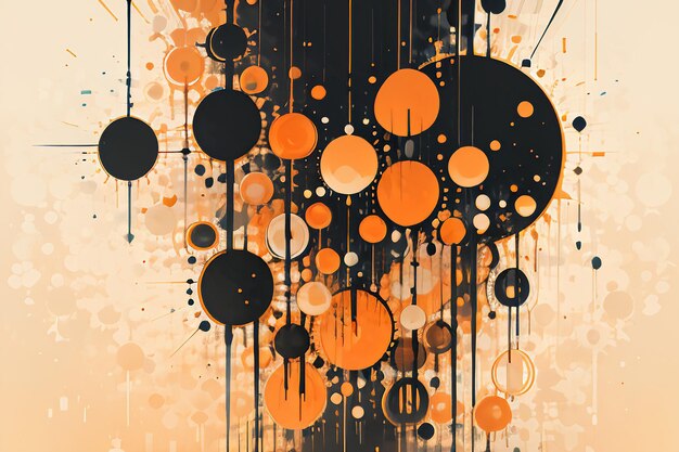 Black orange theme round bubble dripping watercolor ink design background wallpaper illustration