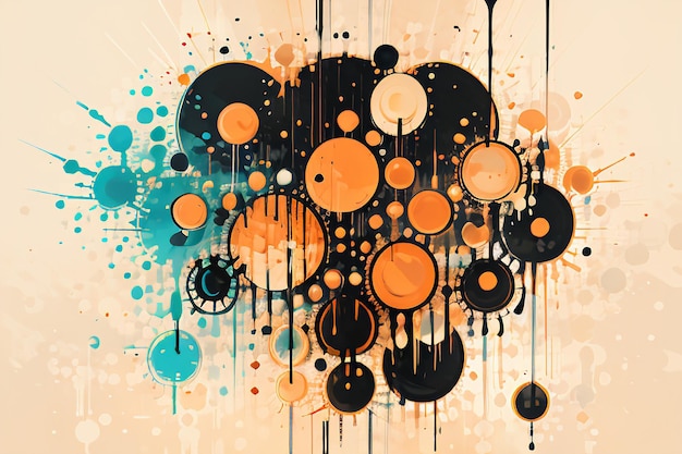 Black orange theme round bubble dripping watercolor ink design background wallpaper illustration