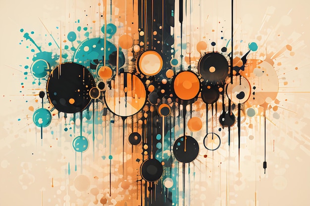 黒オレンジのテーマ丸い泡滴下水彩インク デザインの背景の壁紙イラスト