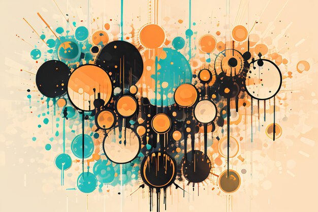 Black orange theme round bubble dripping watercolor ink design background wallpaper illustration