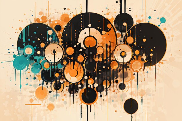 Black orange theme round bubble dripping watercolor ink design background wallpaper illustration