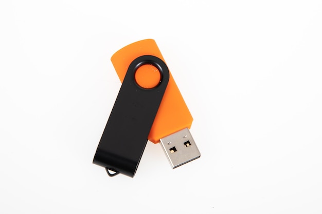 black orange usb key flash drive mockup open on white background