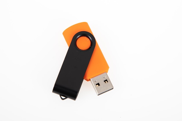 Black orange usb key flash drive mockup open on white background