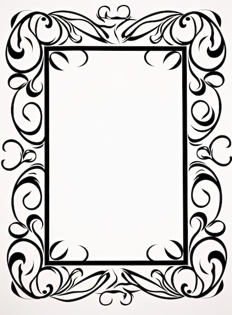 Photo a black ornate frame with scrolls on a white background