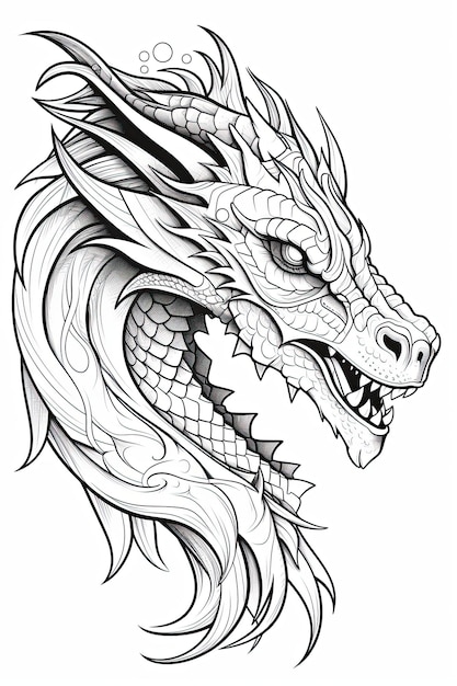 Photo black outline dragon illustration fairy tale reptile coloring book page a4 template ai generated