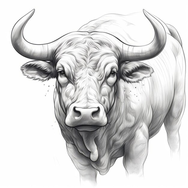 Photo black outlined bull drawing on white background