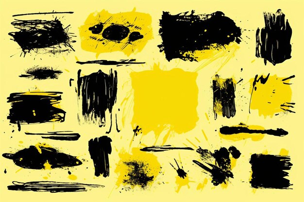 Photo black paint ink brush strokes brushes lines grungy set of dirty artistic design elements boxes
