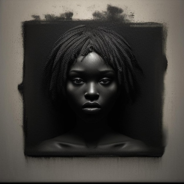 Photo a black painting of a woman with a black face and a black background