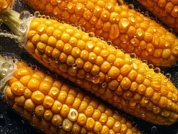 A black pan of corn on the cob with the word corn on it