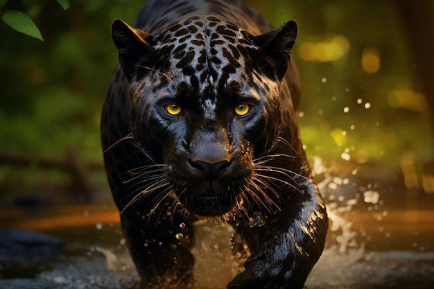 Black panther captured in the wild showcasing its power