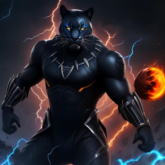 a black panther is standing in front of a lightning storm discord profile picture