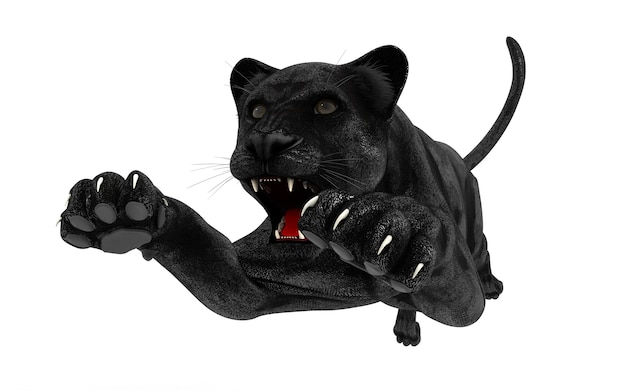 Photo black panther isolate on white background, black tiger, 3d illustration, 3d render