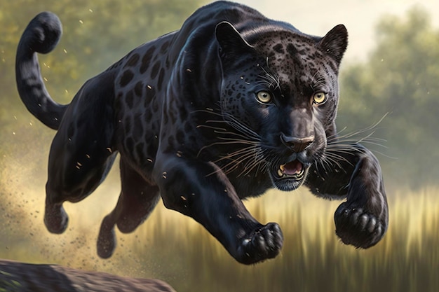 A black panther in a jump Generative AI