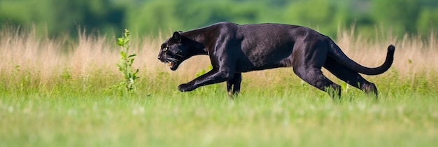 black panther running across the fieldbannerai