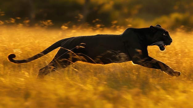 Black panther in a swift motion a blur of power