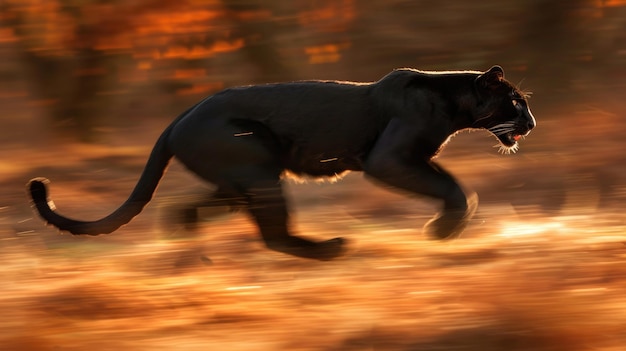 Photo black panther in a swift motion a blur of power