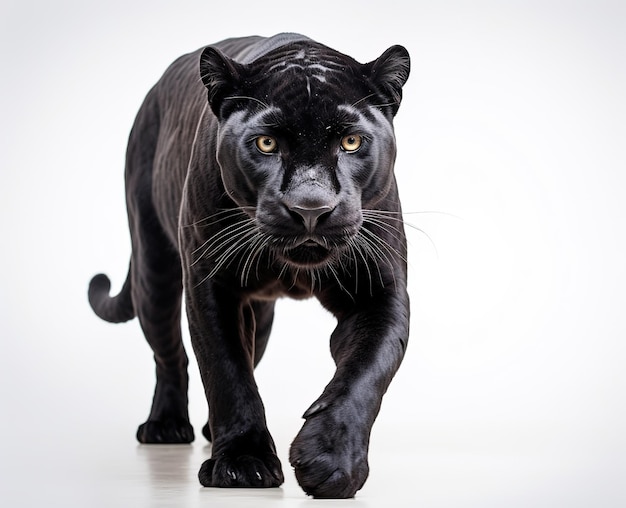 Black panther walking isolated on white
