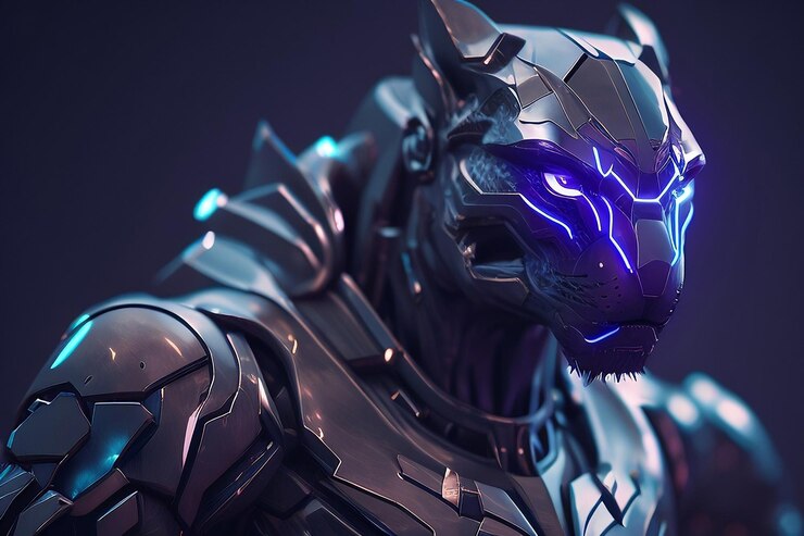 Premium Photo | A black panther with blue eyes and a blue face.