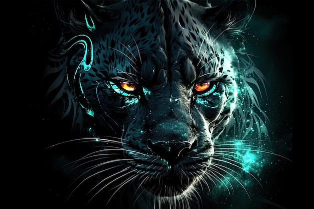 A black panther with glowing eyes