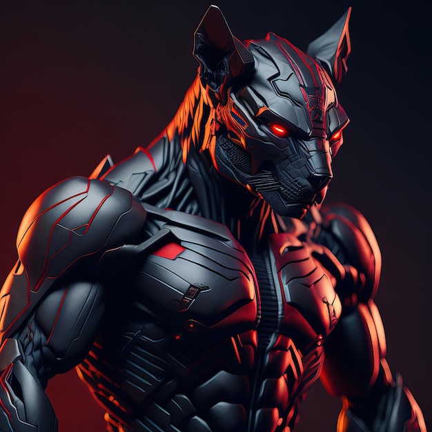 A black panther with a red glowing eye.