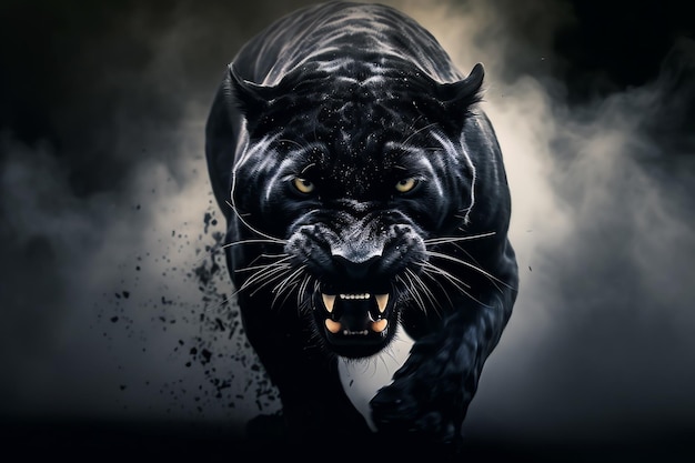 A black panther with a roaring face