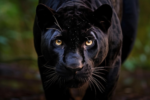 Photo a black panther with yellow eyes