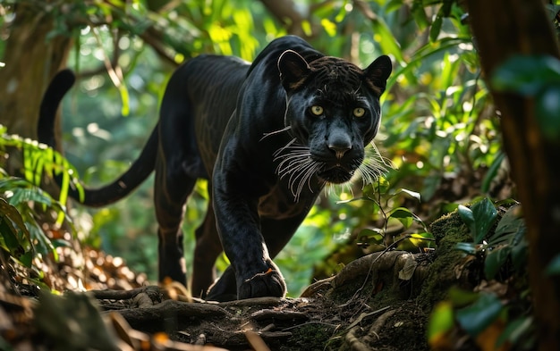Черные пантеры подвижные движения в джунглях