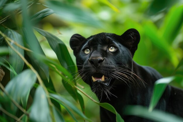 Foto una pantera nera divertente che provoca risate