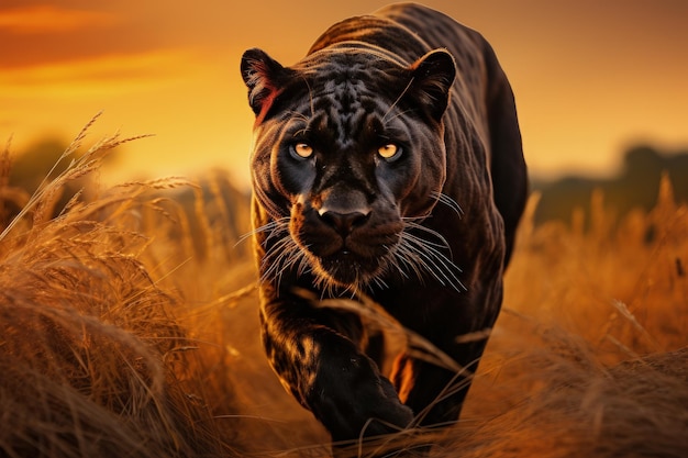 Black panthers dark colored individuals of the genus Panthera family of cats black predatory wild animal powerful fast animal aggressive