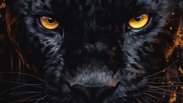 Черная пантера смотрит вблизи на черную иллюстрацию