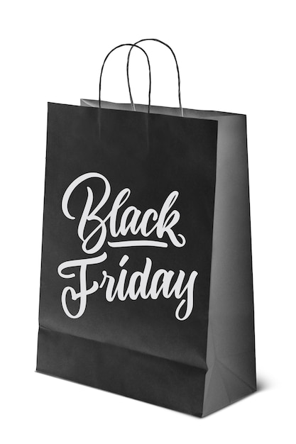 On black paper bag with a caligraphic text the message is black Friday