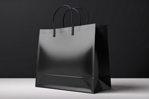 black paper glossy shopping bag mockup with black handles