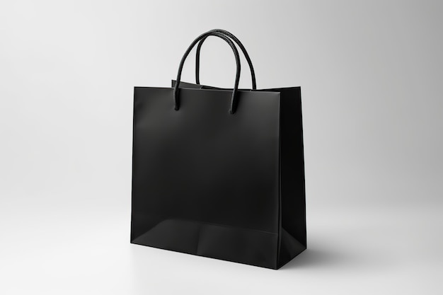 Photo black paper shopping bag on white background