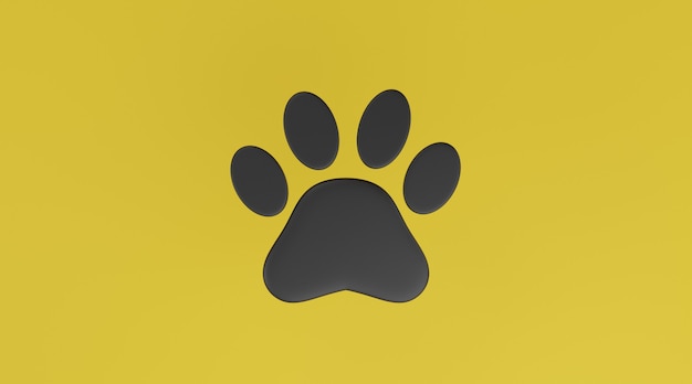 Фото Черный отпечаток лапы на желтом фоне. отпечаток лапы собаки или кошки