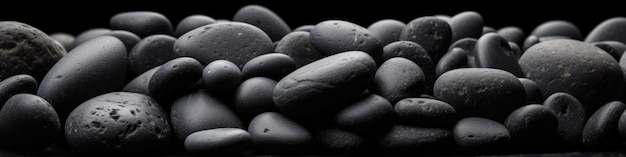 Black Pebbles Stone Background Panoramic Banner Generative AI