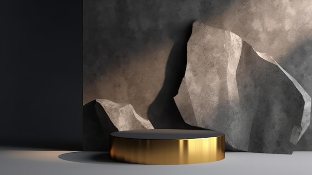 石の表彰台に美容化粧品を展示するゴールドのアクセントが付いた黒い台座ディスプレイ AI Generation