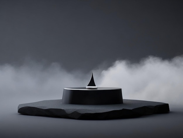 Черный пьедестал с дымом на темном фоне 3d-рендеринга