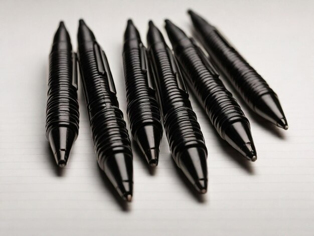 black pens were neatly arranged on a white spiral notebook