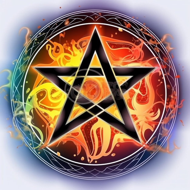 Photo a black pentagram with flames and a star in the middle ai generative