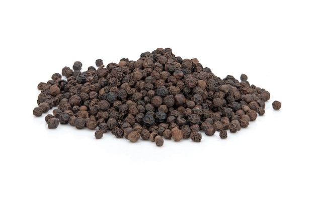 Black pepper isolated on white wall. Spices.