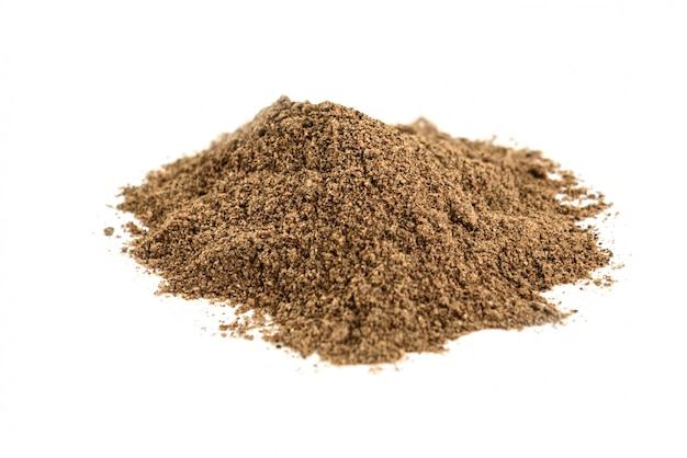 Black pepper powder isolated on white