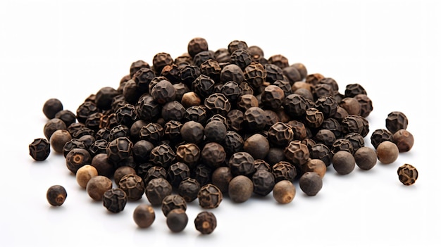 Photo black pepper seeds pile on white background