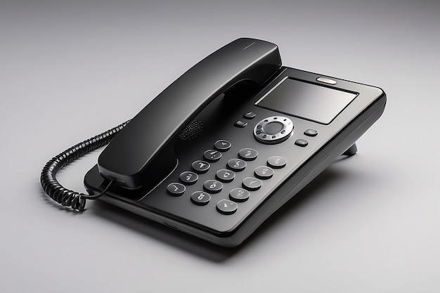 black phone isolated with clipping path on grey background